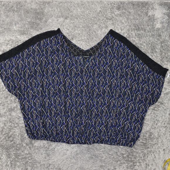 Lane Bryant Women's Plus Size 22/24 Blouse Top Short Sleeve Blue Geometric Polye - Picture 1 of 8